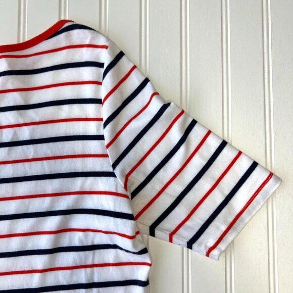 St. John's Bay Women M‎ Boatneck Tee 100% Cotton White Red Navy Striped Nautical - Picture 5 of 7